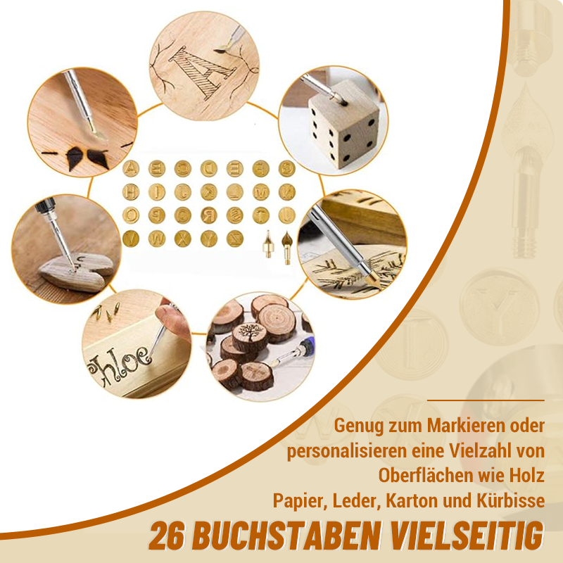 DIY Holz/Leder Brennset + 26 Buchstaben Kupferform